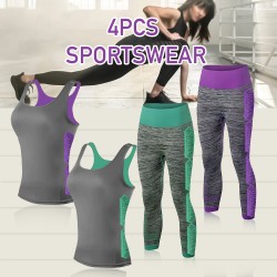 4Pcs Sportswear, 2pcs Sport Leggings, Fitness tight 2Pcs Vest, Assorted colors and designs, SP56